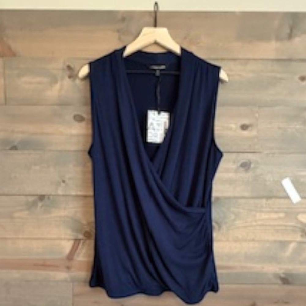 41 HAWTHORN Navy Benni Wrap Front Ruched Knit Sleeveless Top Size XXL - Picture 2 of 9